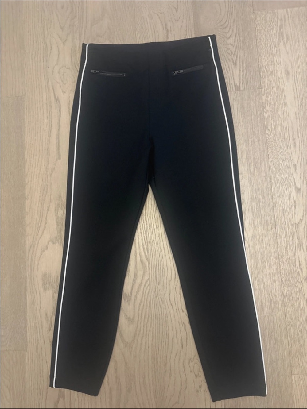 Spanx The Perfect Pant Ankle Piped Skinny Black White Tuxedo Stripe 20286R Large